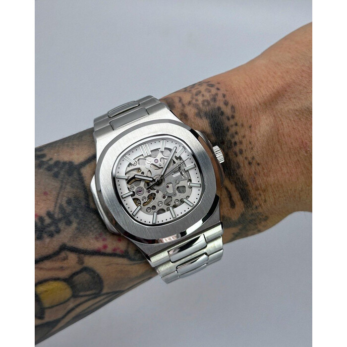 Custom Seiko Mod • No Logo White Skeleton Nautilus • 40mm
